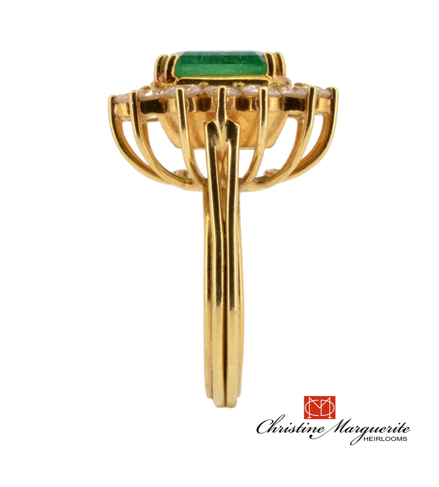 HE Colombian emerald ring with diamond accents in 18KY gold 5,5carats