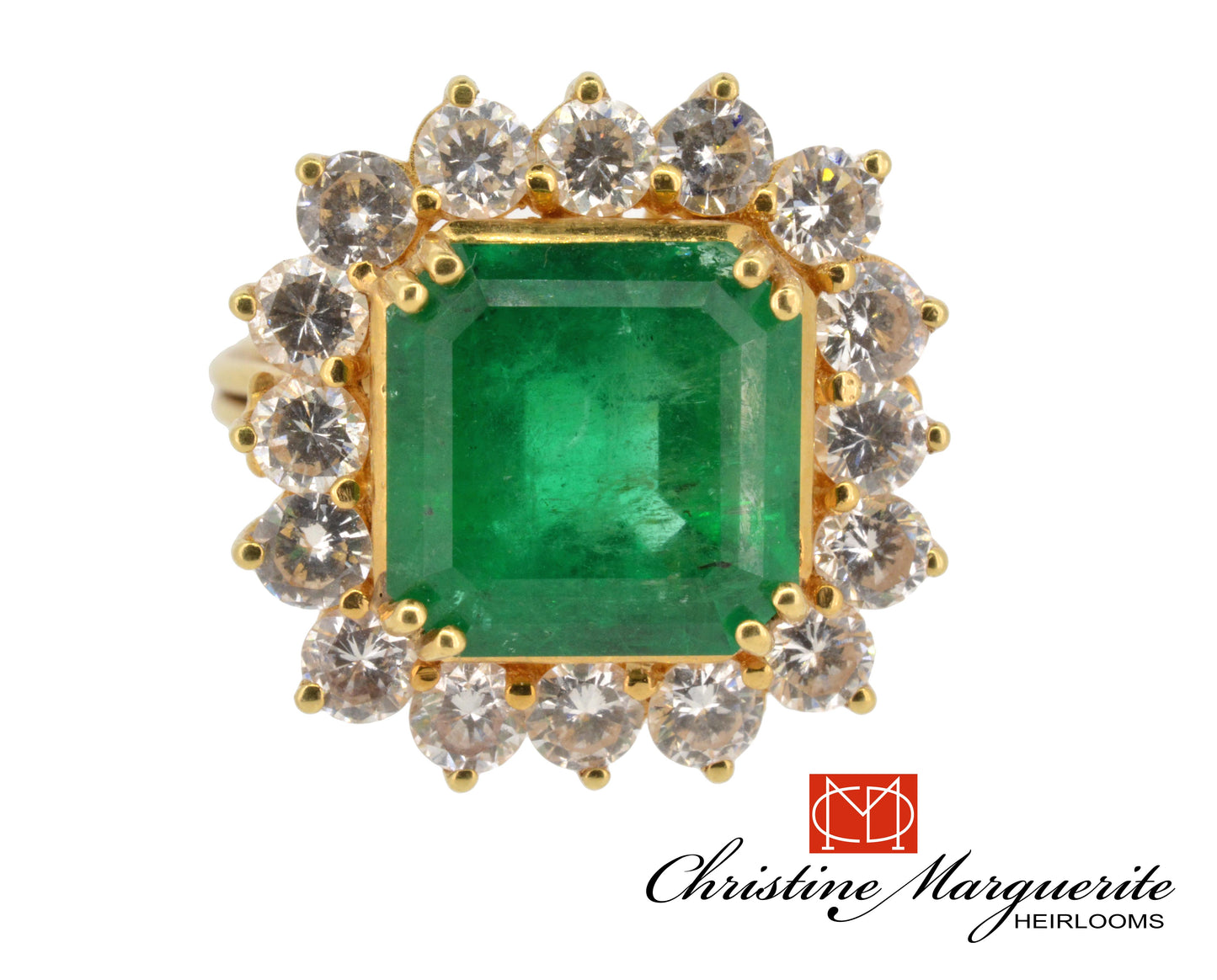 HE Colombian emerald, 5.5 carats 18KY gold with diamond accents ring