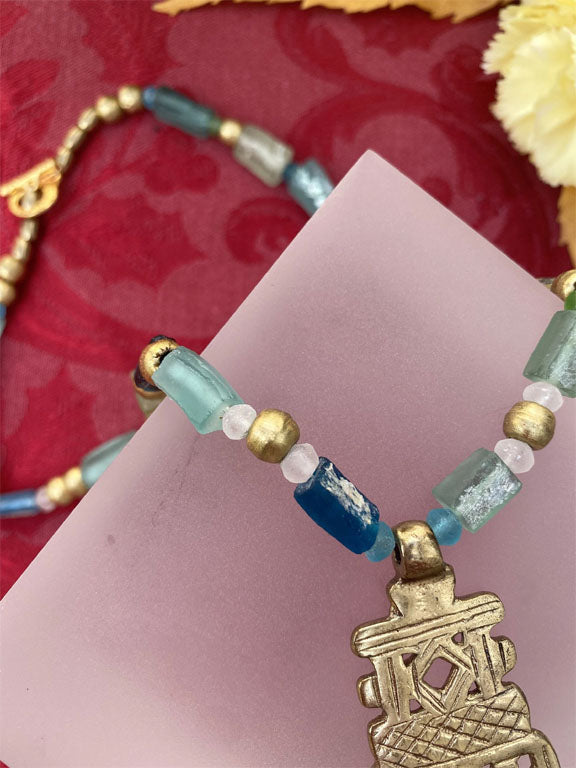 Coptic Cross with Roman Glass Tube Beads