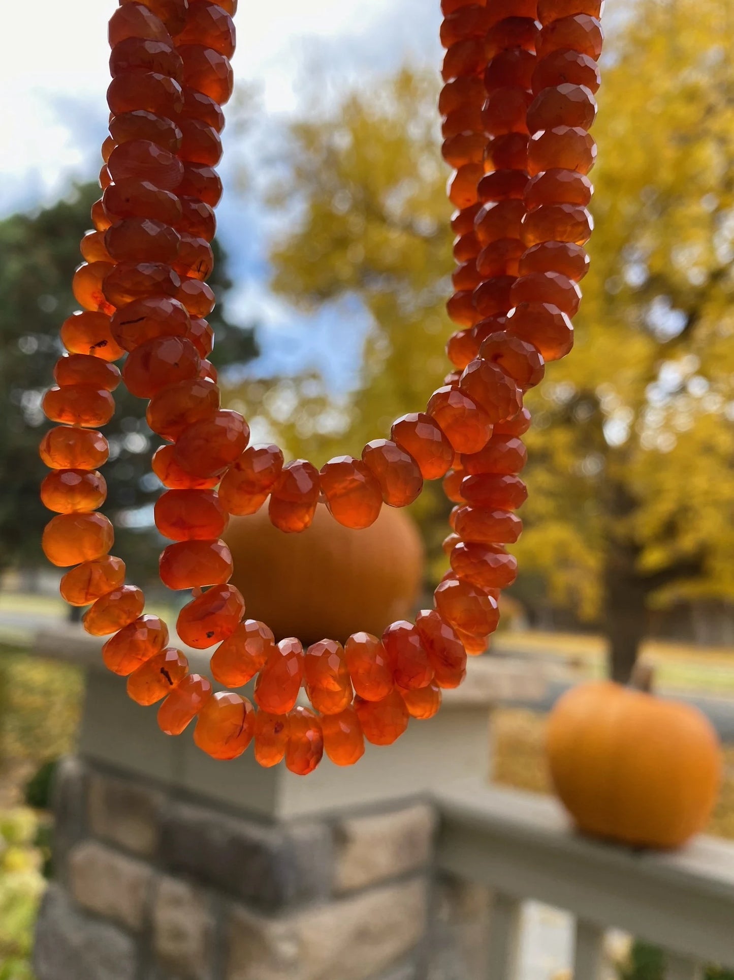 Carnelian Faceted Rondells Gold Filled Clasp Triple strand