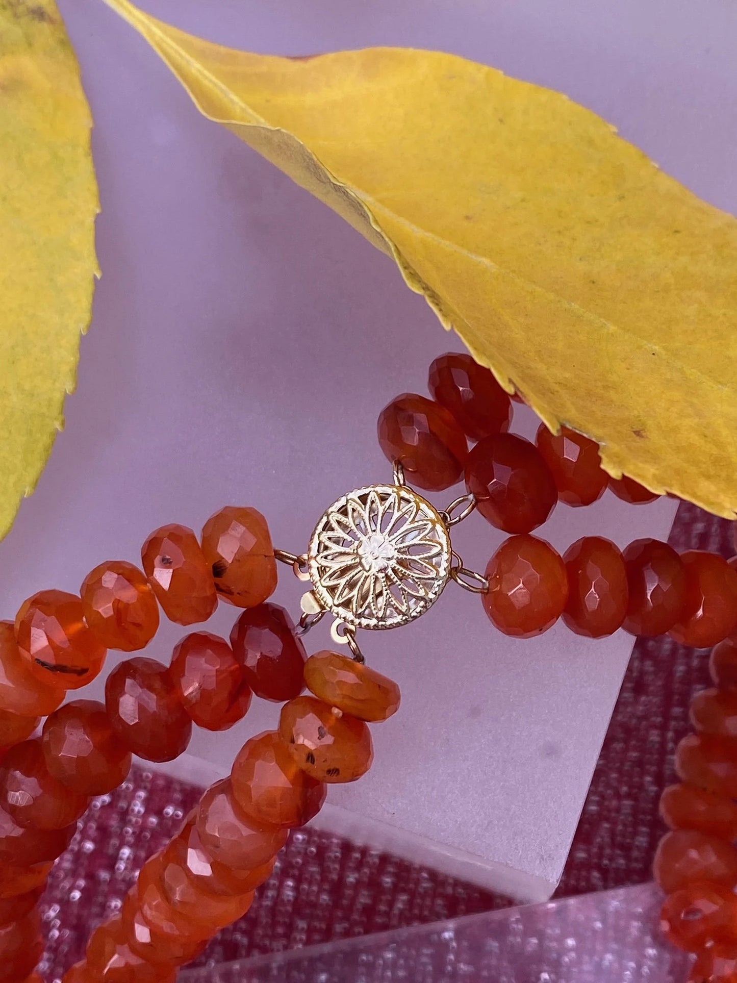 Carnelian Faceted Rondells Gold Filled Clasp Triple strand