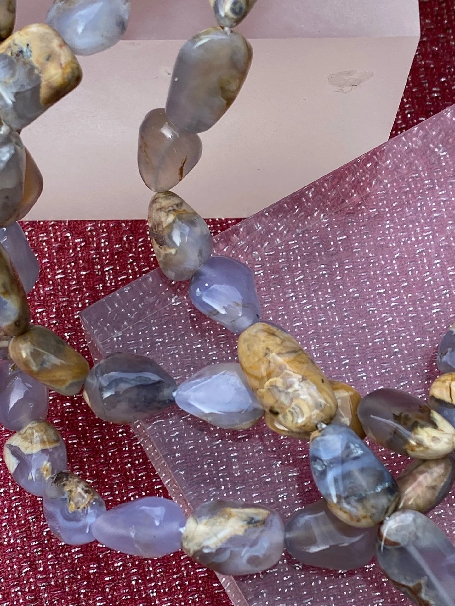 Chalcedony with the skin triple strand necklace with 14KY gold clasp