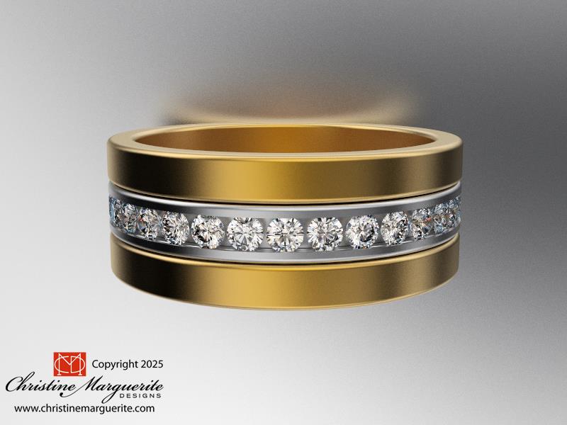 Modern 3 stack mixed metal and channel set diamond ring set