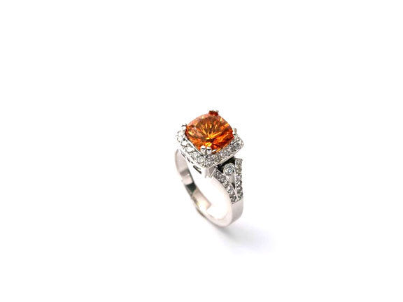 Fantasy Cut Citrine from Brazil set in a 14K whiite gold ring Size 6