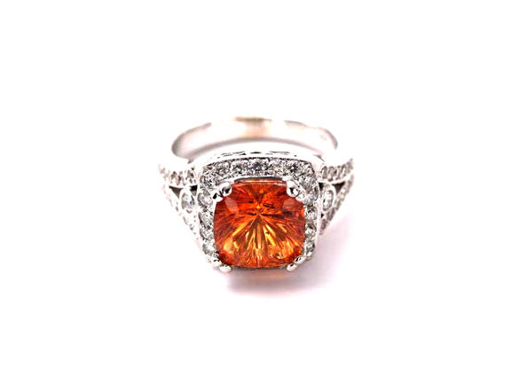 Fantasy Cut Citrine from Brazil set in a 14K whiite gold ring Size 6
