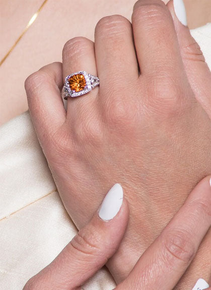 Fantasy Cut Citrine from Brazil set in a 14K whiite gold ring Size 6