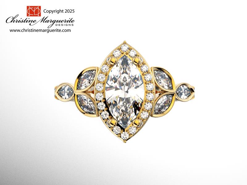 Modern Marquise Halo Diamond Setting 18KY gold