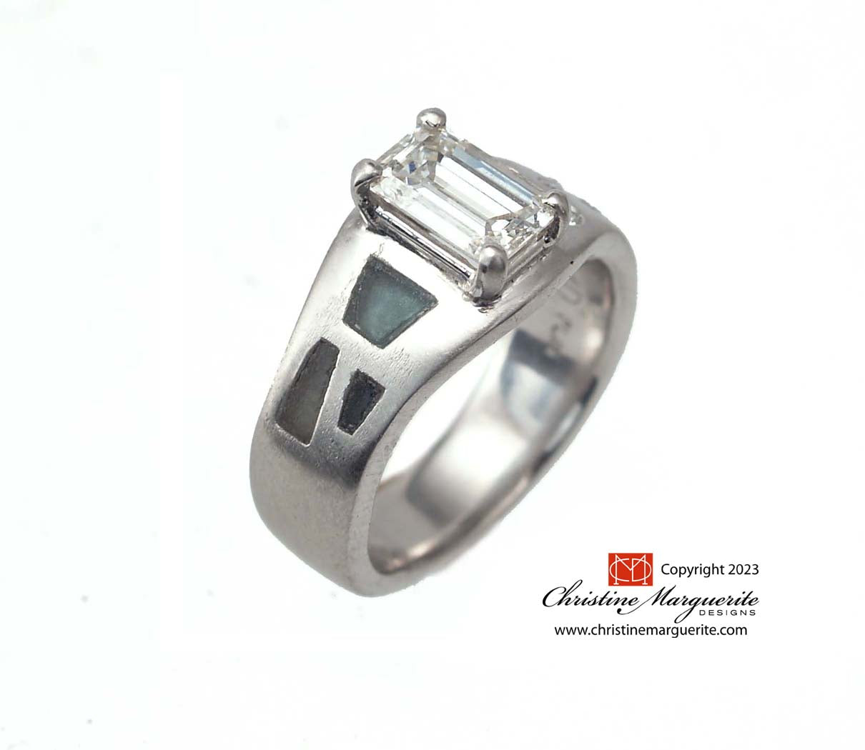 Mediterranean Sea Glass, Platinum and Emerald Cut Diamond