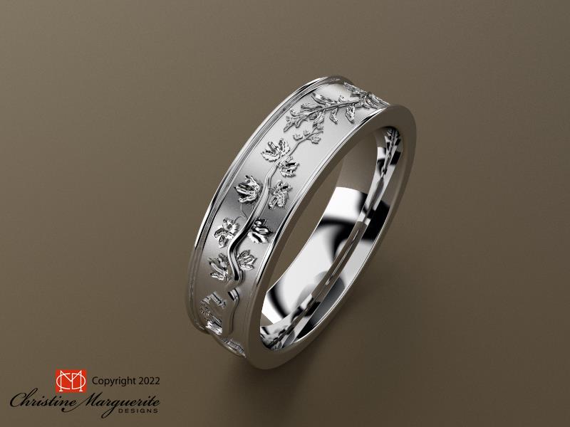 California White Sage and Grape Leaves ring with vintage green sapphire