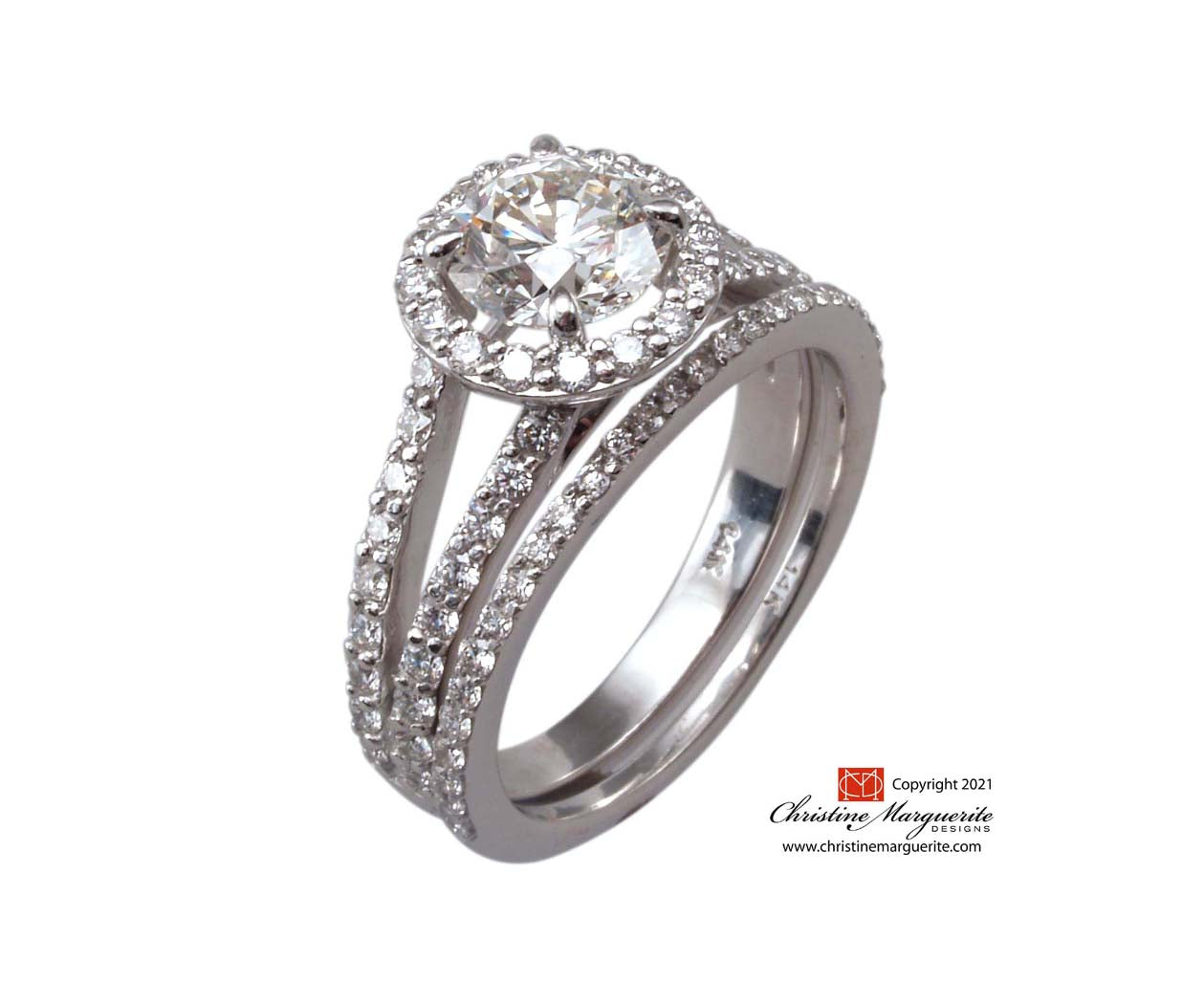 Split Shank Diamond Halo with Sideband