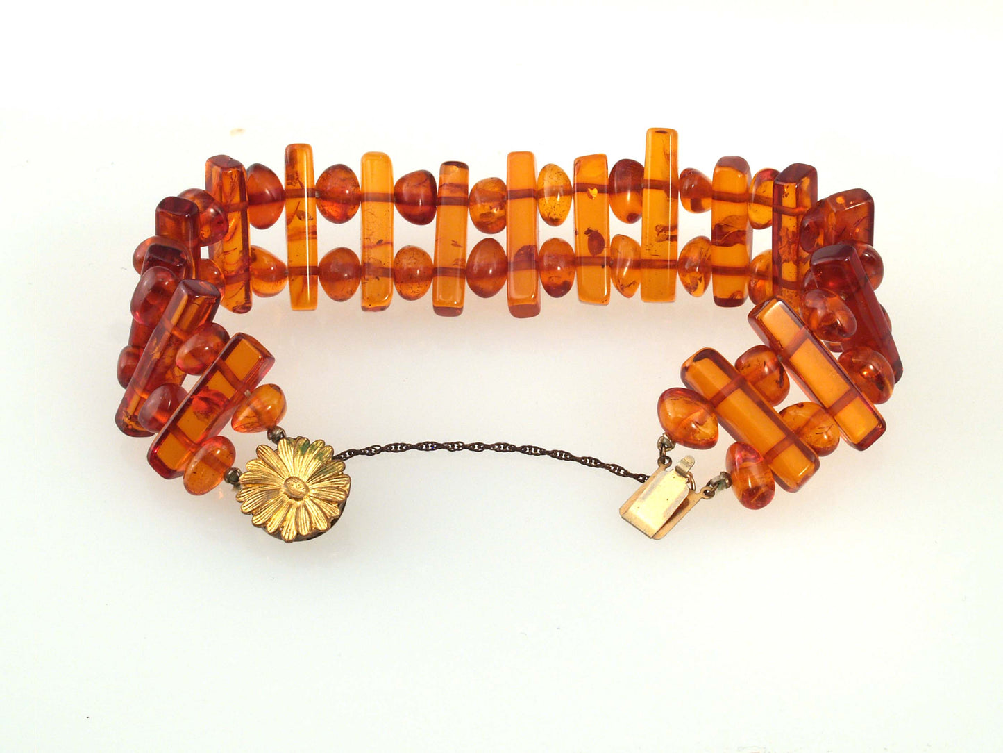 HE-Double strand Baltic Amber bracelet with Gold Fill floral clasp