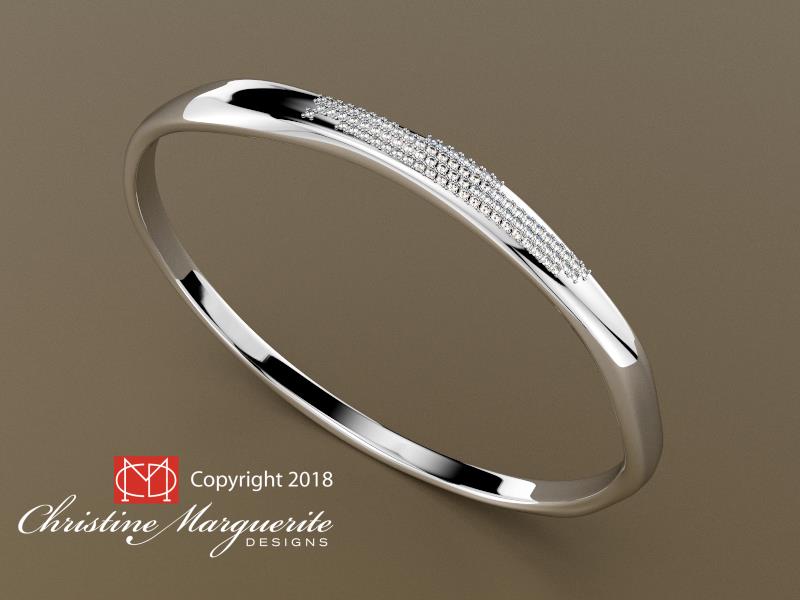 Bangle Bracelet Organic Oval with Pave Natural diamonds