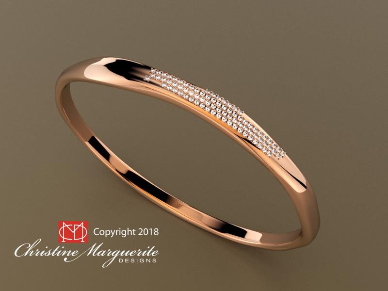 Bangle Bracelet Organic Oval with Pave Natural diamonds