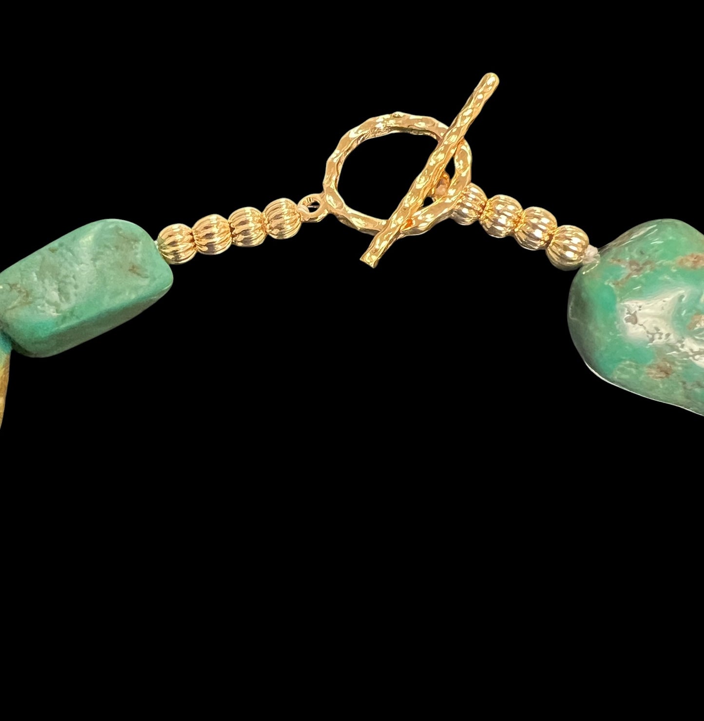 Necklace Turquoise Rough Nugget with Gold Fill toggle and textured beads