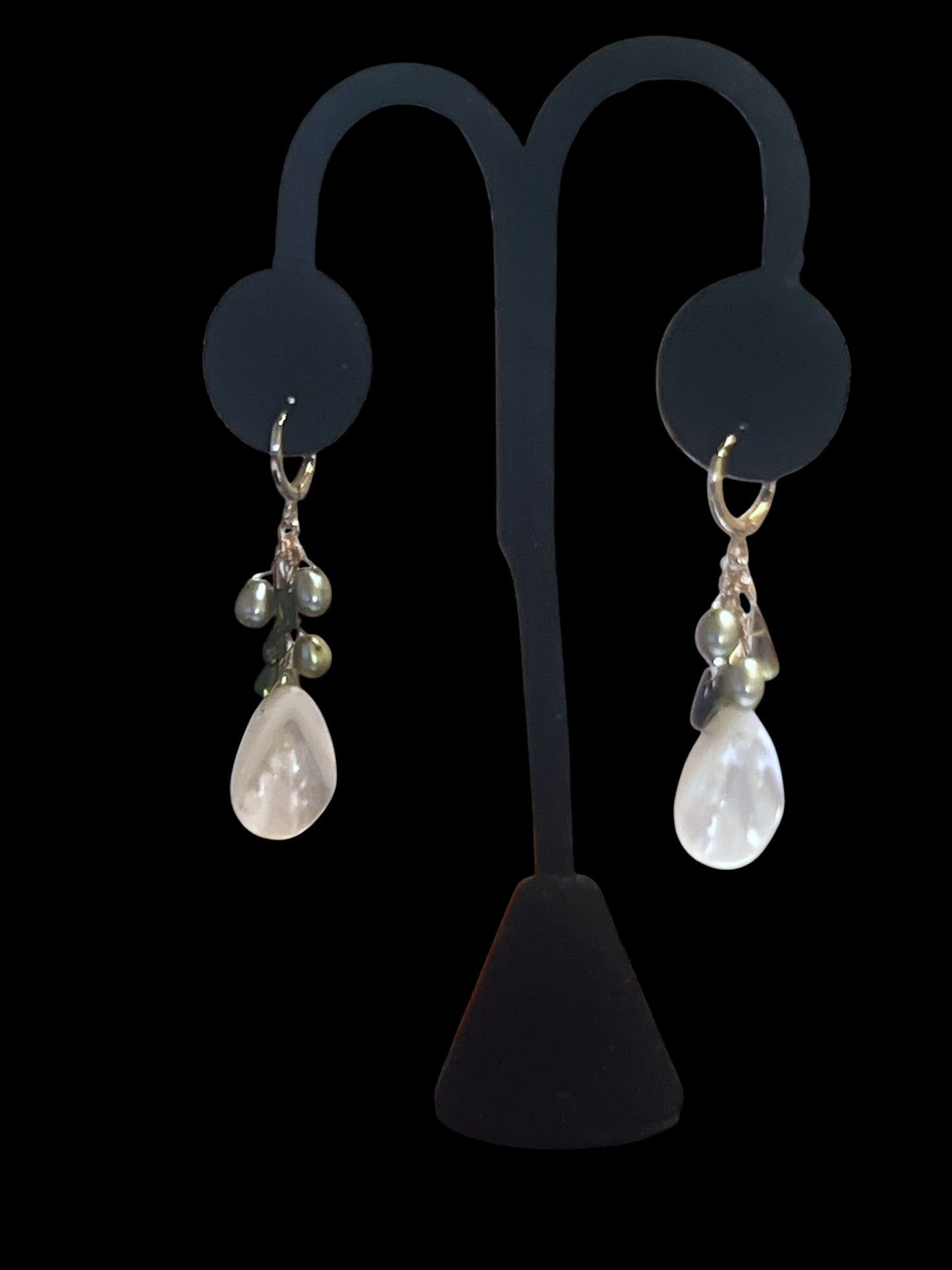 Earrings Gold Fill with green tourmaline briolettes and green cultured pearls