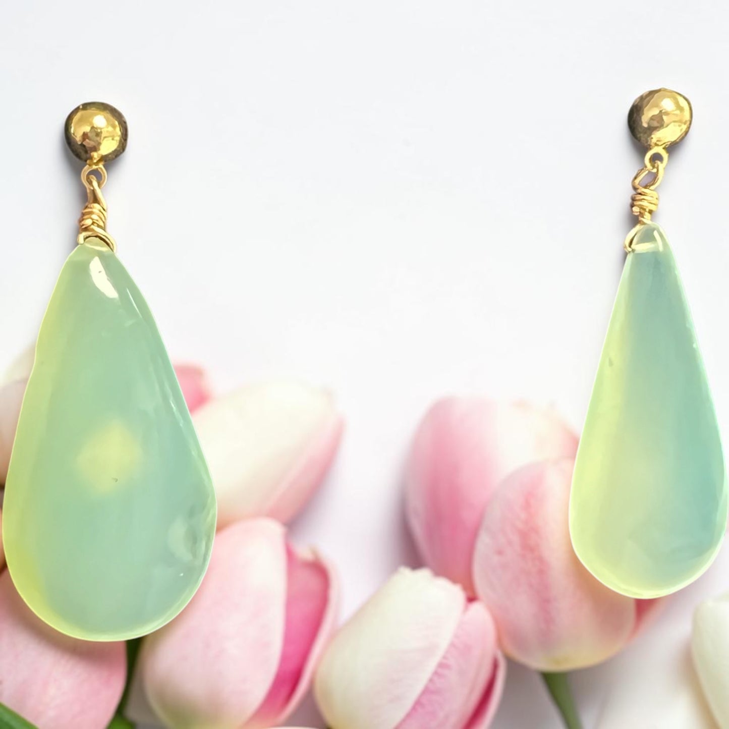 Earrings Chalcedony Drops on gold fill posts