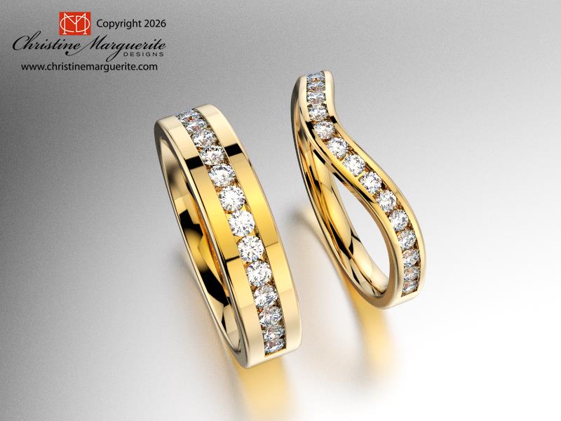 Modern 18KY gold wedding band setting