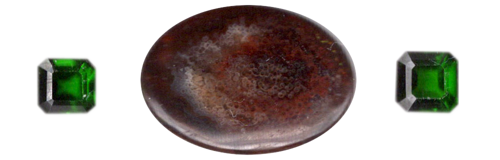 Man's Necklace in Fire Agate, Diopsides and 14KYellow Gold Paperclip Chain Link