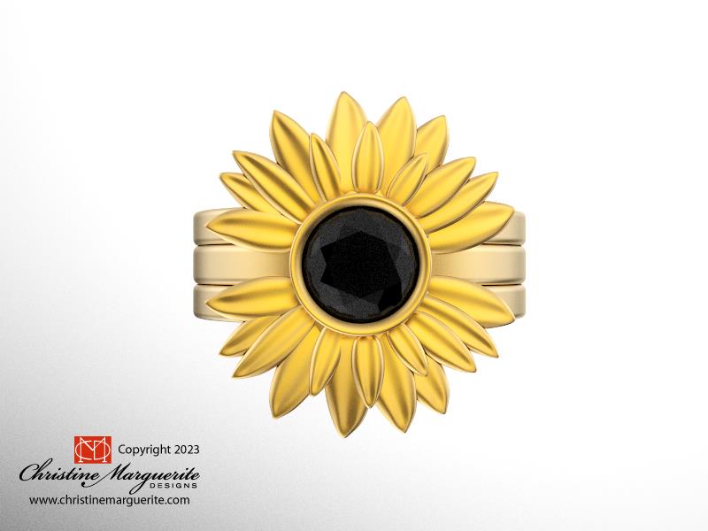 Sunflower Engagement Setting 18KY gold 3 pieces