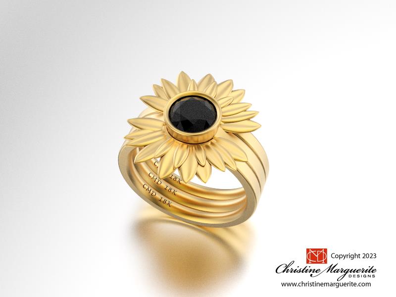 Sunflower Engagement Setting 18KY gold 3 pieces
