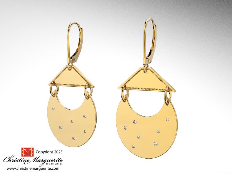 Tuareg Inspired Moon and Stars earrings in 18KY gold