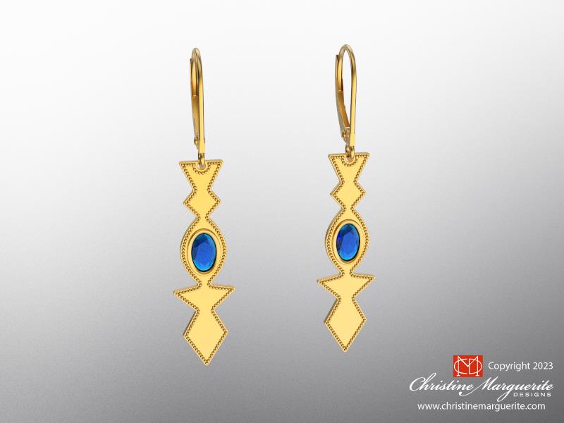 Tuareg Inspired Cross with Sapphires 18KY gold