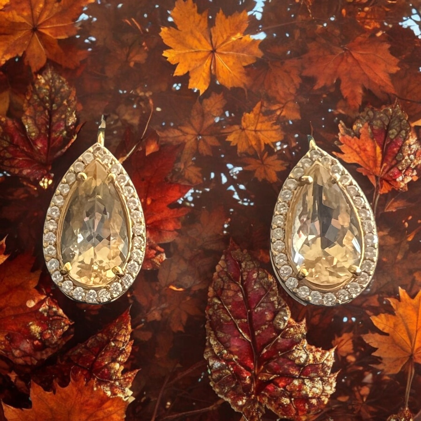 Heliodor Golden Beryl 18KY gold earrings with diamond halos