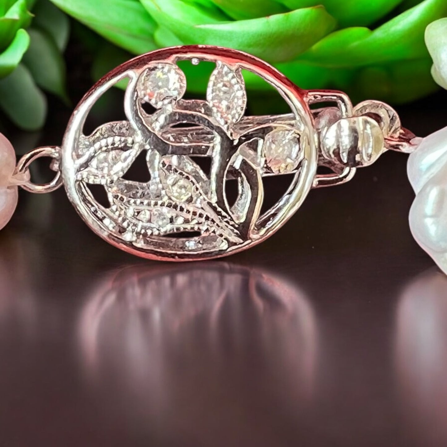 Baroque Pearls 14mm white gold floral clasp