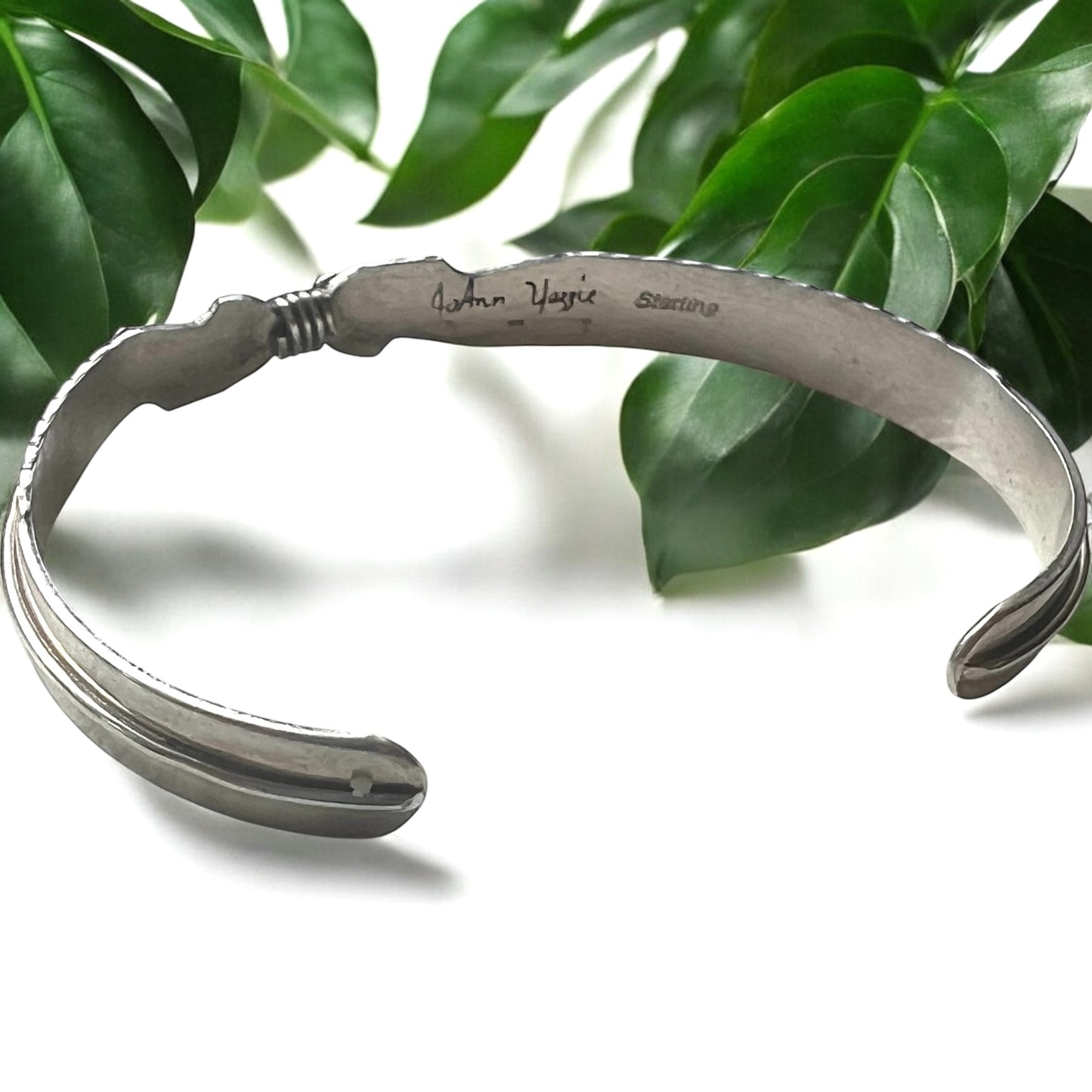 Joanne Yazzi 'Feather' style sterling silver cuff bracelet