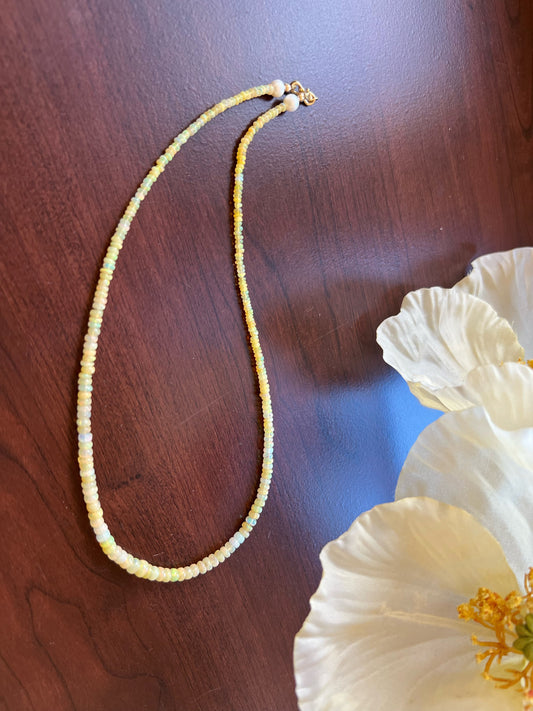 Ethiopian Opal graduated bead necklace with 18KY gold 'S' clasp and cultured pearls
