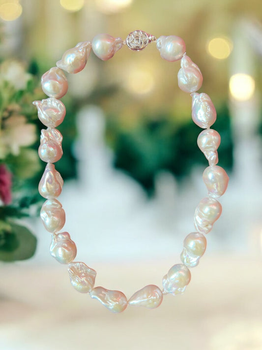 Baroque Pearls 14mm white gold floral clasp