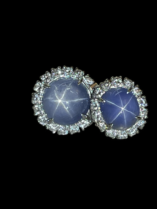 Heirloom Platinum Double blue star sapphire cabochon ring