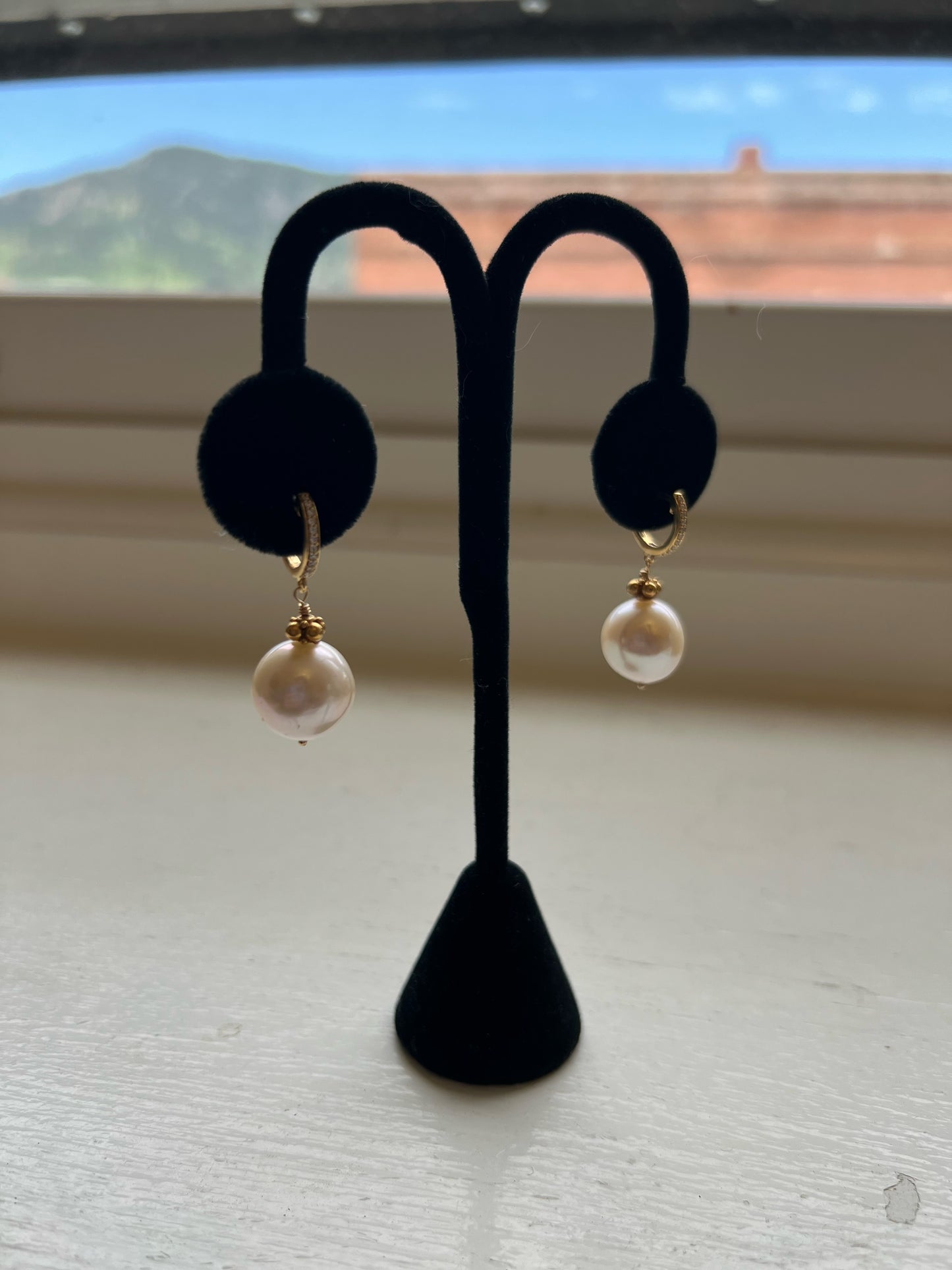 Pearl drop earrings AAA quality set in 18K, 14K and 22KY gold with diamonds