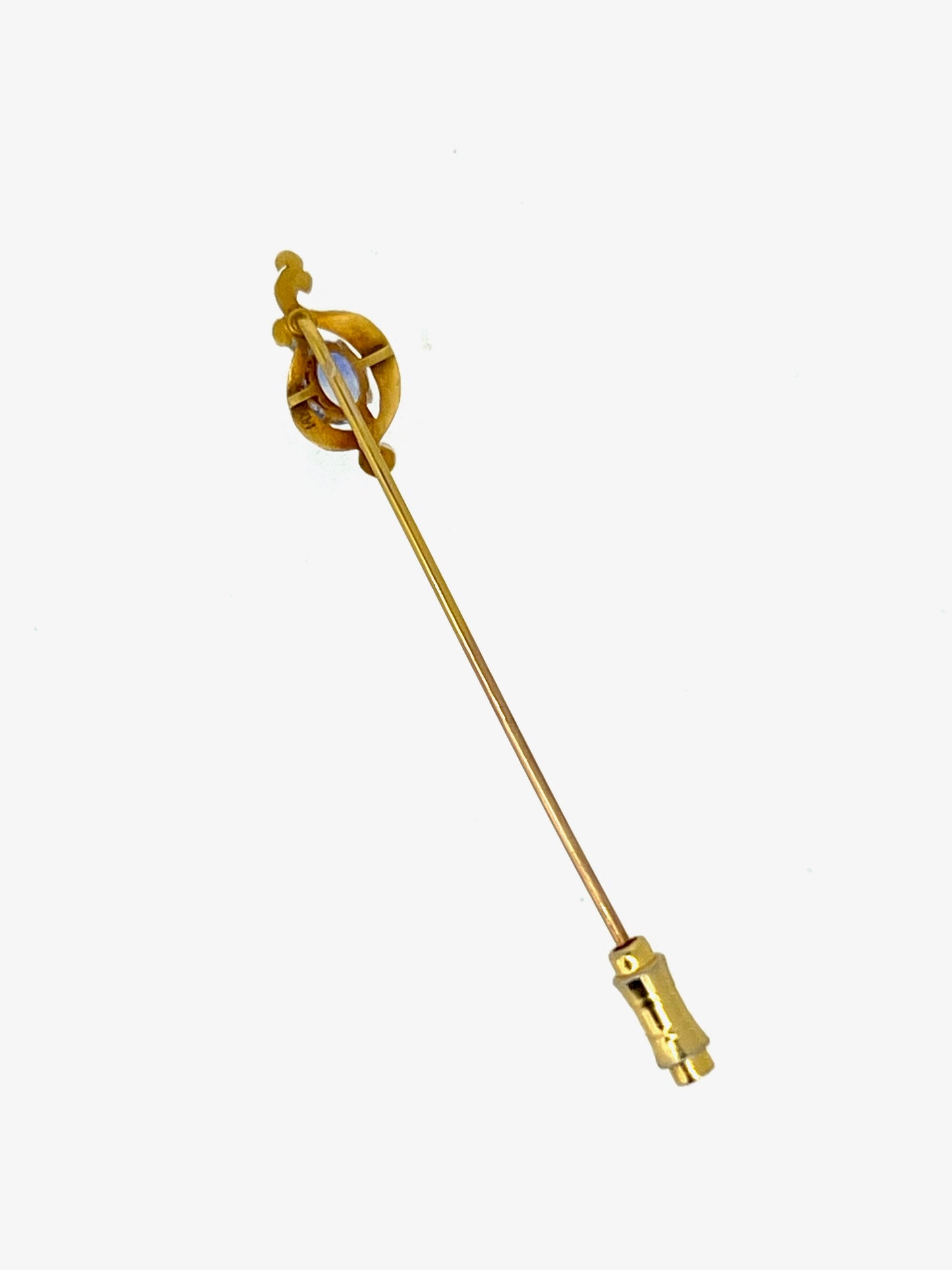 Victorian lapel pin in 14KY gold sapphire and cultured pearl