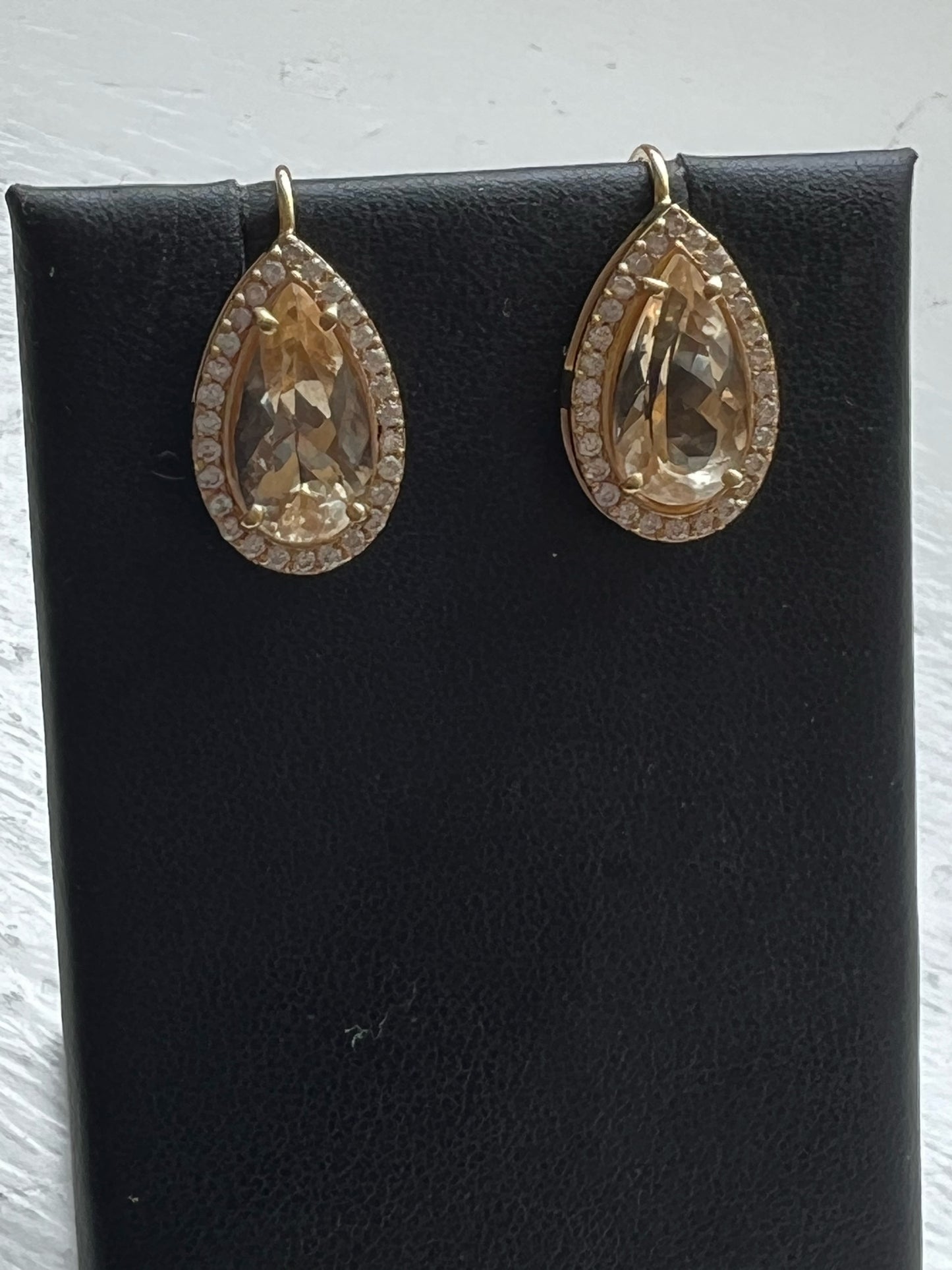 Heliodor Golden Beryl 18KY gold earrings with diamond halos
