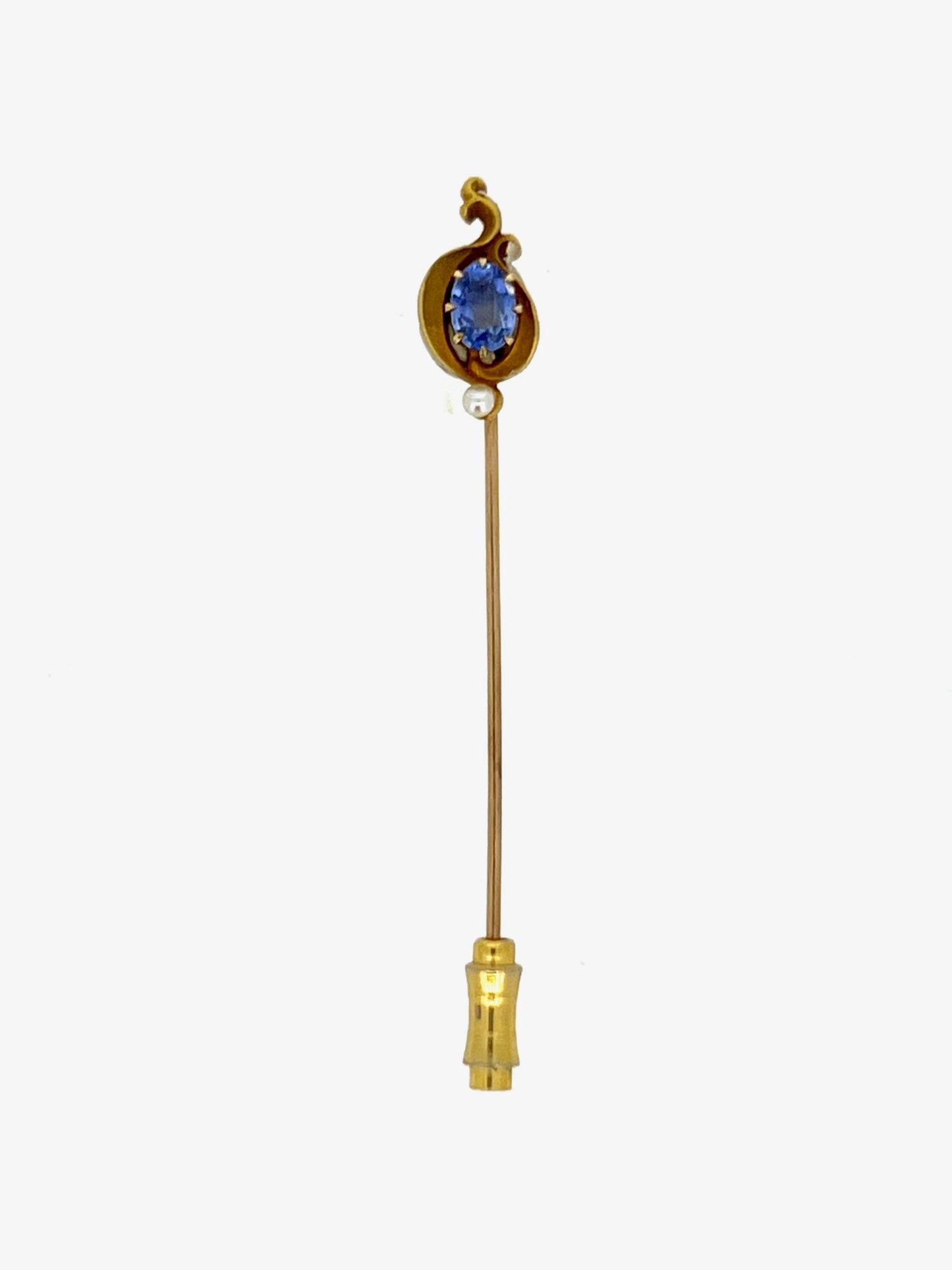 Victorian lapel pin in 14KY gold sapphire and cultured pearl