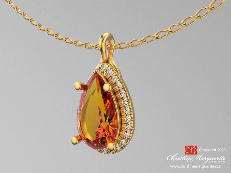 Golden Heliodor Beryl Pendant 18KY gold and diamonds