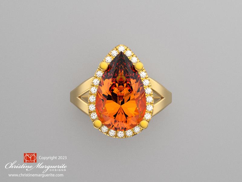 Golden Beryl Pear 18KY gold split shank ring size 6.5