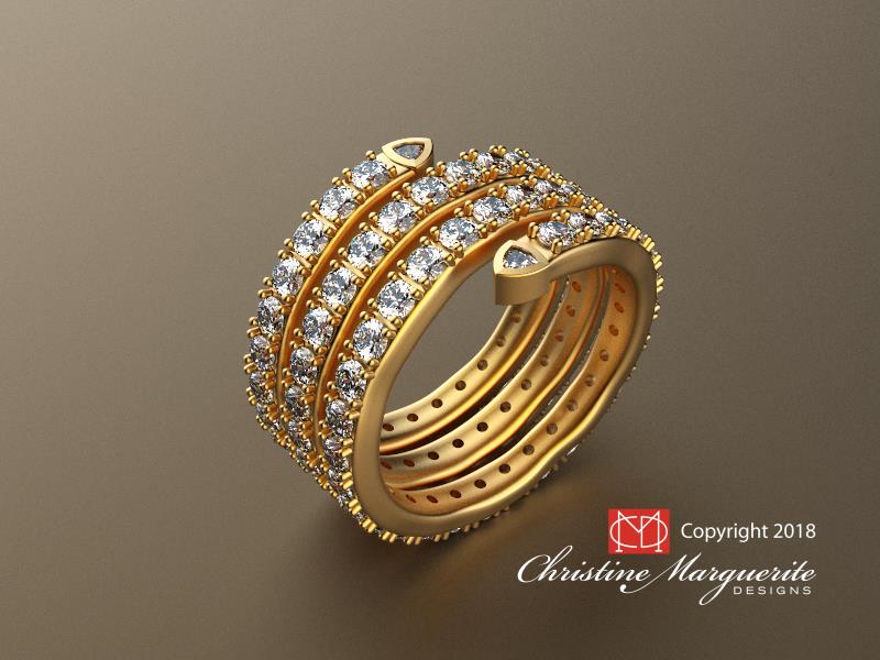 Spiral Ring with Natural Diamonds