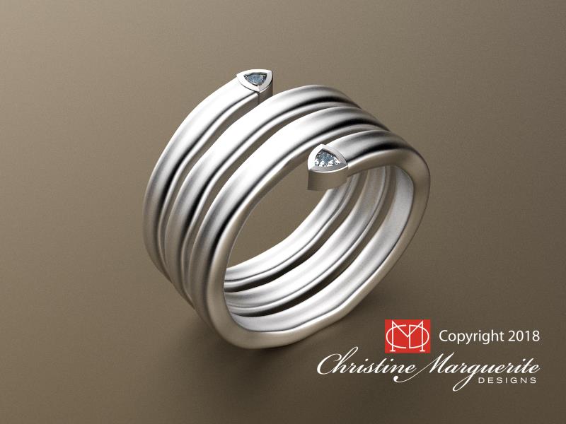 Spiral Ring in 18K gold Trillion diamond endcaps