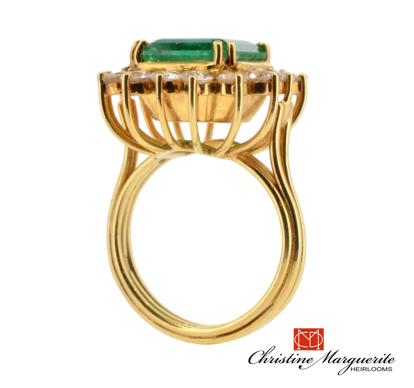 HE=Colombian emerald ring with diamond accents in 18KY gold 5,5carats