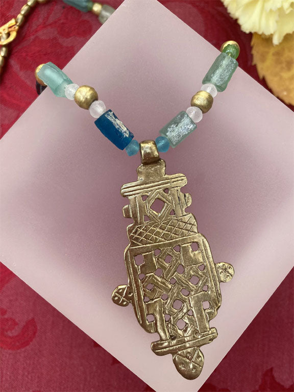 Coptic Cross with Roman Glass Tube Beads
