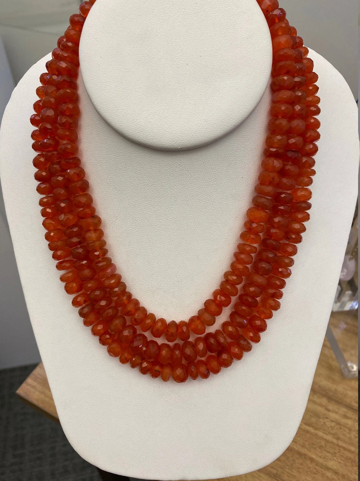 Carnelian Faceted Rondells Gold Filled Clasp Triple strand
