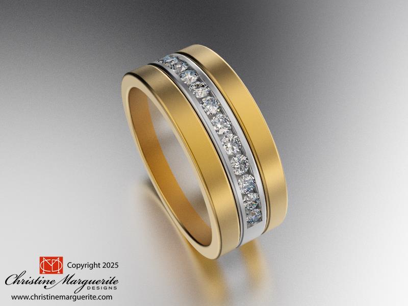 Modern 3 stack mixed metal and channel set diamond ring set