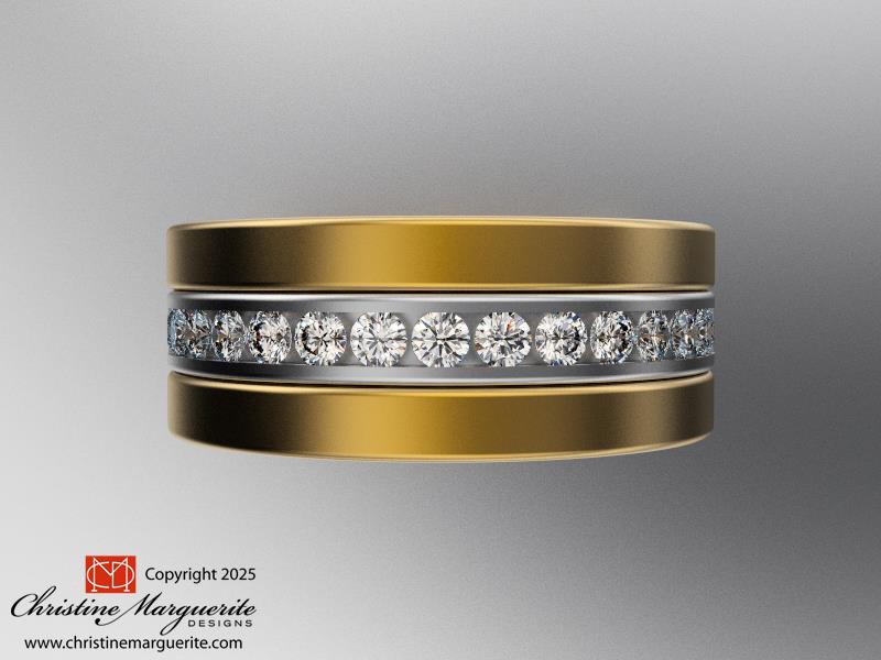 Modern 3 stack mixed metal and channel set diamond ring set