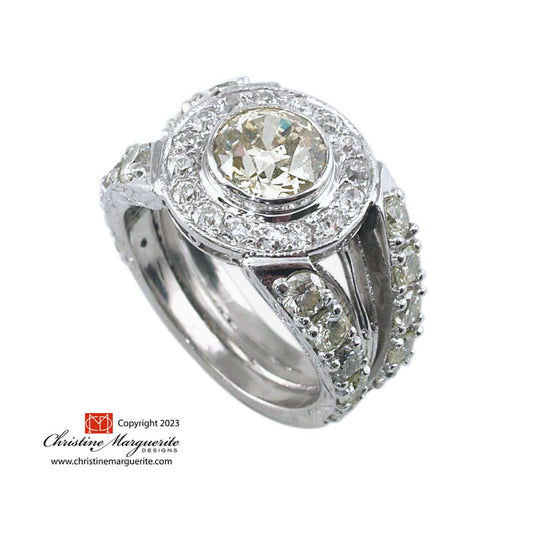 Hand engaved platinum and diamond heirloom wedding set