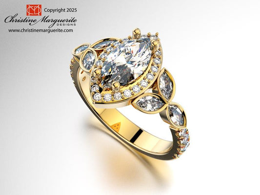 Modern Marquise Halo Diamond Setting 18KY gold