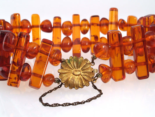 HE-Double strand Baltic Amber bracelet with Gold Fill floral clasp