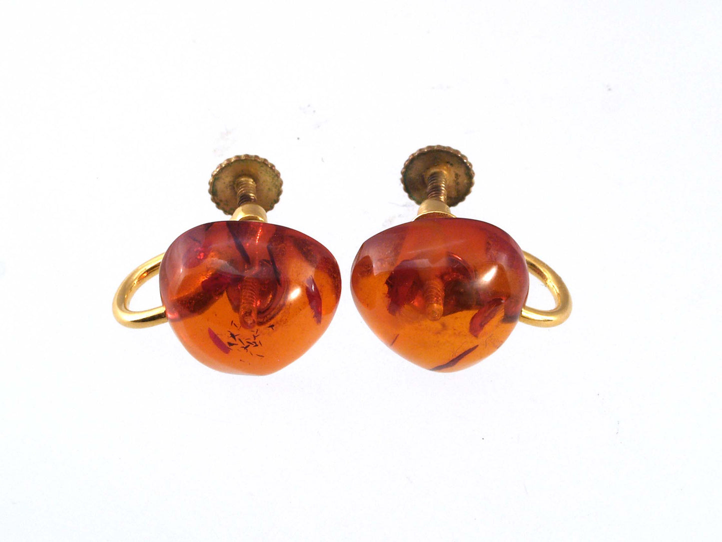 HE-Baltic Amber post earrings with Gold Fill Non Pierced