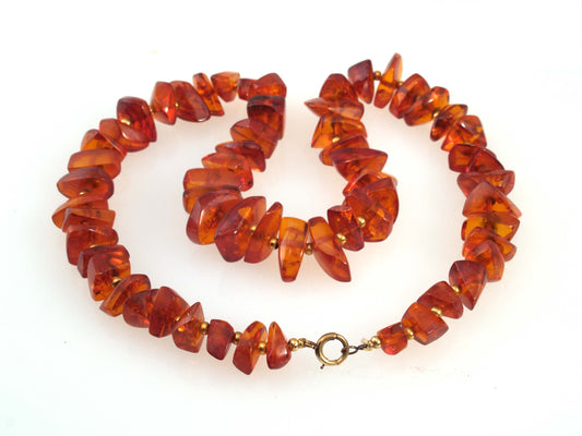 HE-Snowflake Baltic Amber rough nugget bead necklace with gold fill bead accents
